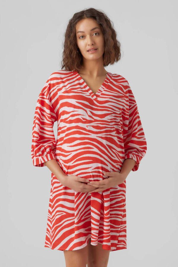 VERO MODA MATERNITY zwangerschapsjurk van gerecycled polyester rood wit