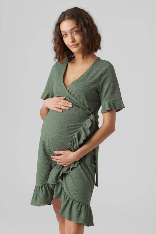 VERO MODA MATERNITY zwangerschapsjurk VMMGELINA met ruches groen Dames Polyester V-hals XL