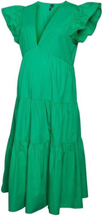 VERO MODA MATERNITY zwangerschapsjurk VMMJARLOTTE met volant groen Dames Katoen V-hals XL