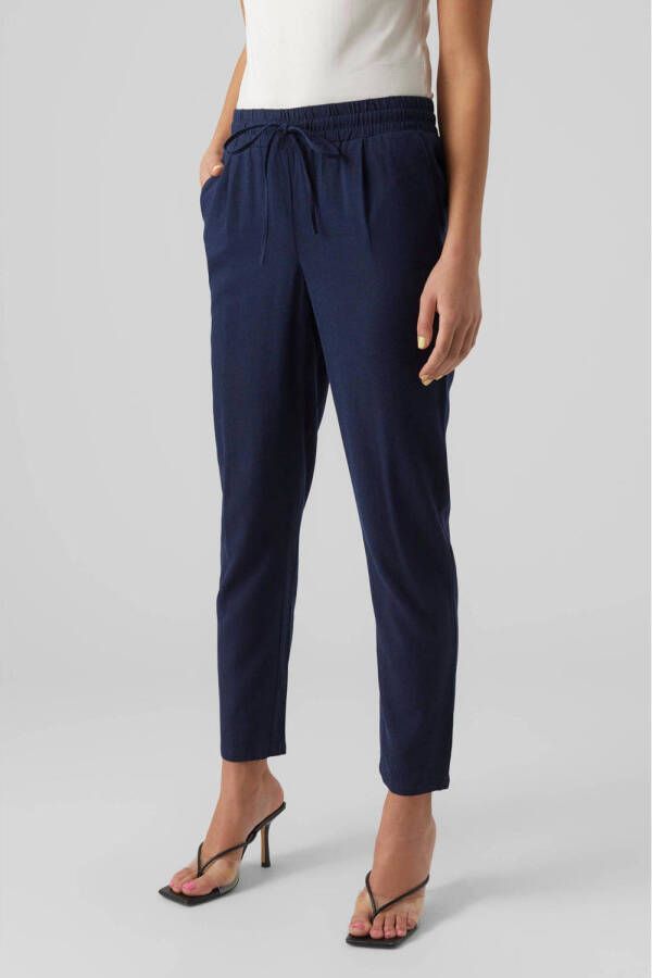 VERO MODA straight fit broek VMJESMILO met linnen donkerblauw