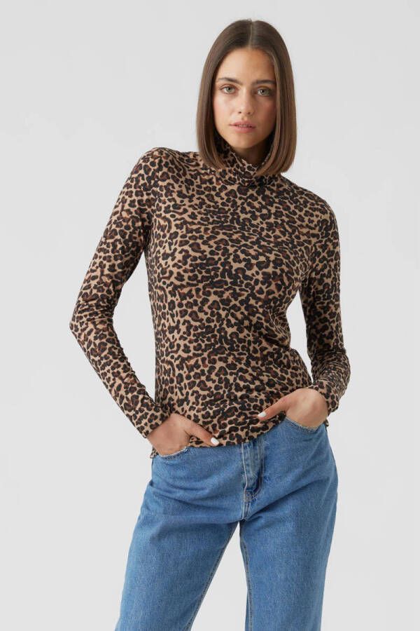 VERO MODA top VMINA met panterprint zwart beige