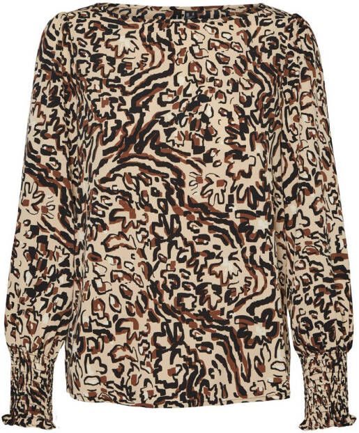 VERO MODA top VMLYDIA met all over print beige bruin zwart