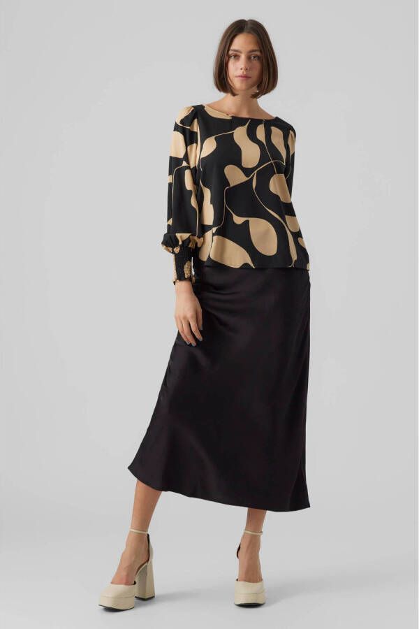 VERO MODA top VMLYDIA met all over print zwart beige
