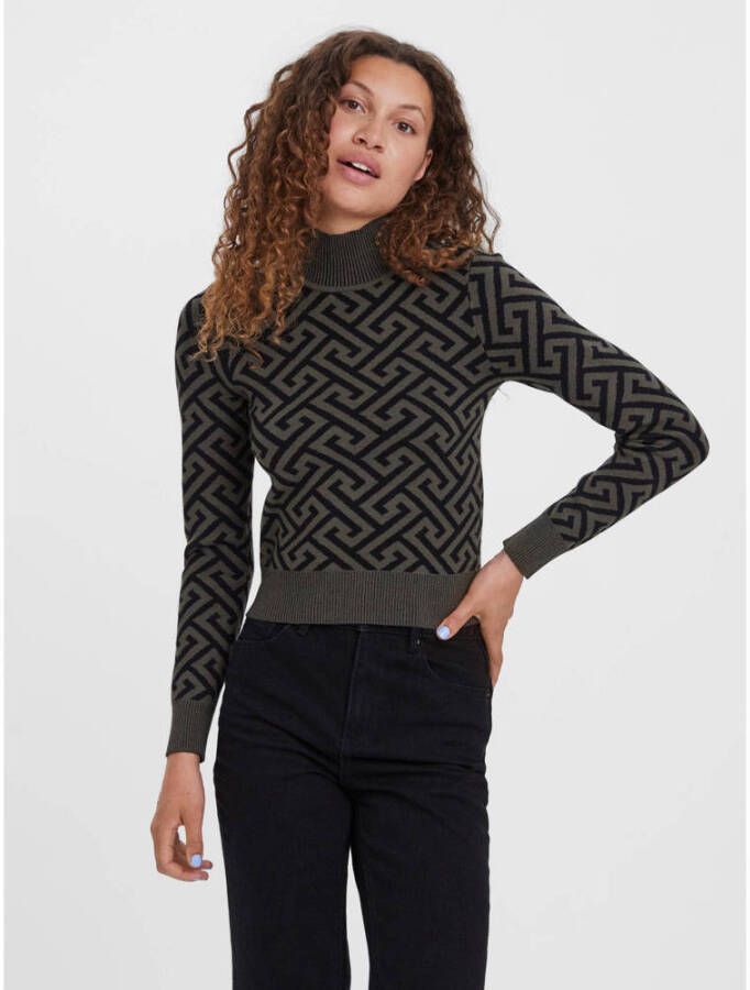 VERO MODA trui VMARIA met all over print donkergroen zwart