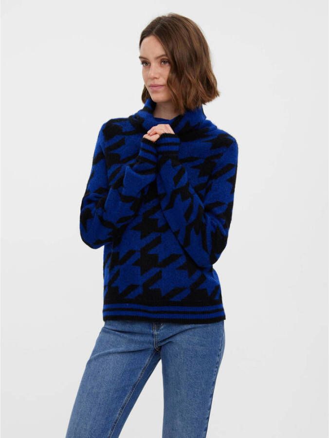 VERO MODA trui VMKIMBERLY met pied-de-poule donkerblauw