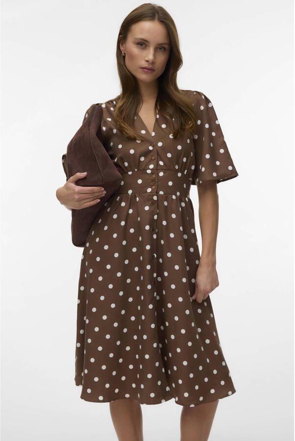 VERO MODA A-lijn jurk met stippen bruin