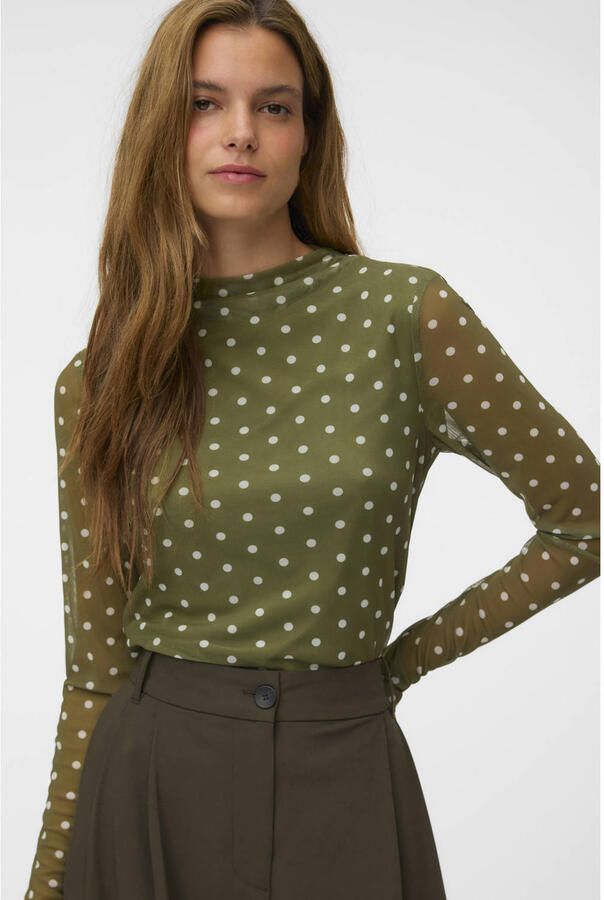 VERO MODA x Wehkamp mesh top met stippen groen