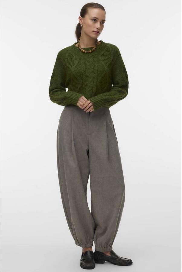 VERO MODA barrel casual geruite broek grijs