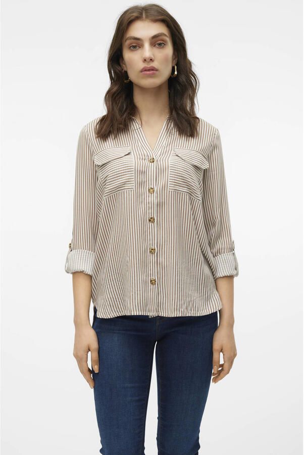 Vero Moda Overhemdblouse met opgestikte paspelzakken op de borst model 'BUMPY'