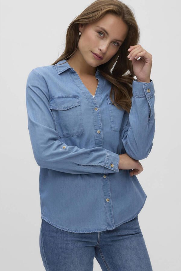 Vero Moda Regular fit blouse met lange mouwen van zuivere katoen model 'BUMPY'