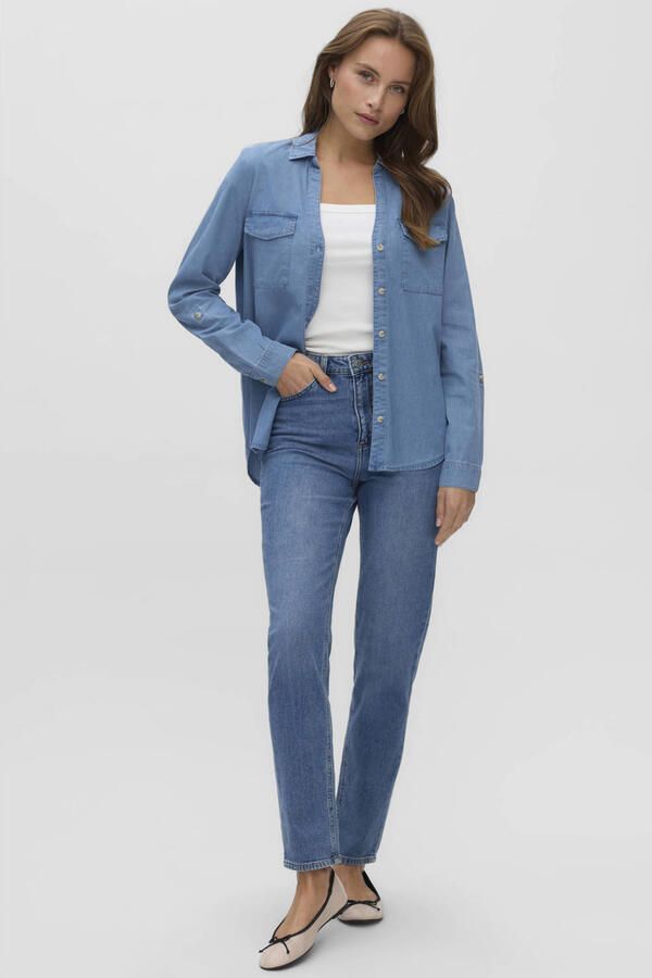 Vero Moda Regular fit blouse met lange mouwen van zuivere katoen model 'BUMPY' - Foto 2