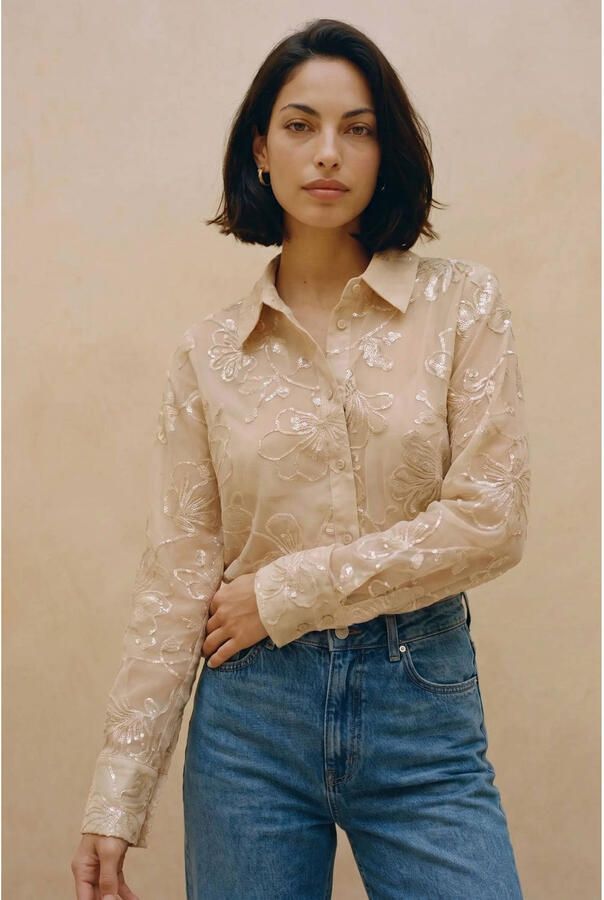 VERO MODA blouse met borduursels beige