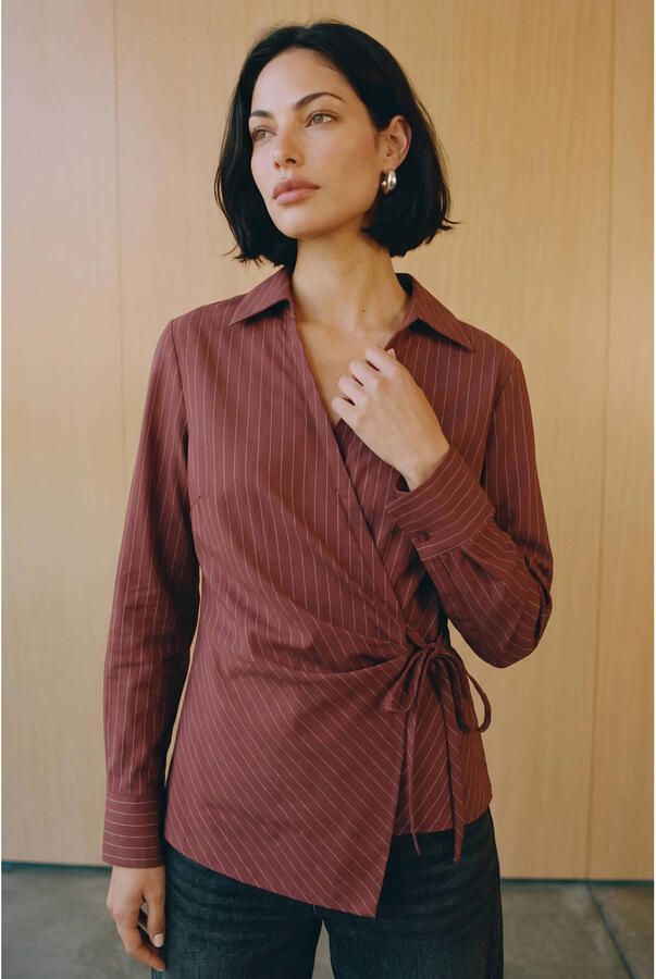 VERO MODA blouse met krijtstreep roodbruin