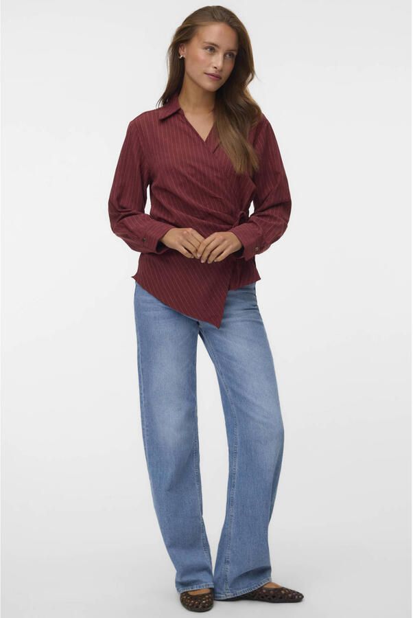 VERO MODA blouse met krijtstreep roodbruin - Foto 2