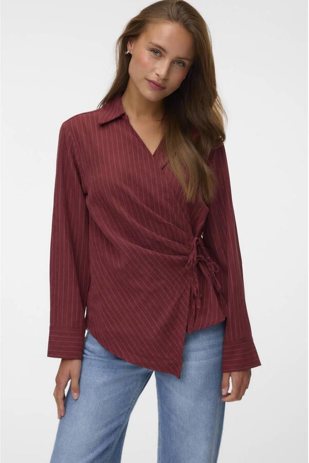 VERO MODA blouse met krijtstreep roodbruin - Foto 3
