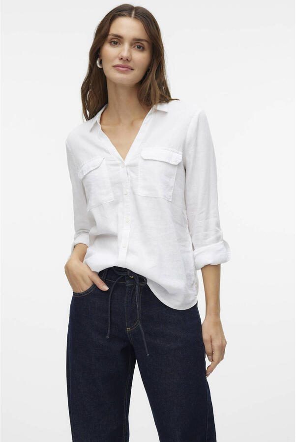 VERO MODA blouse met linnen wit