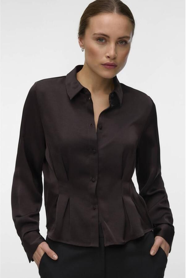 Vero Moda regular fit blouse met lange mouwen in satijnlook model 'MIRO'