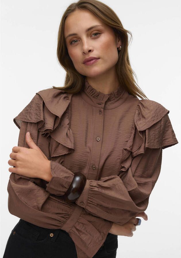 VERO MODA blouse met ruches bruin