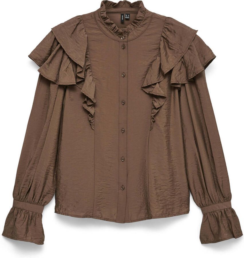 VERO MODA blouse met ruches bruin - Foto 2