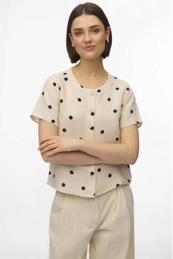 VERO MODA blouse met stippen ecru