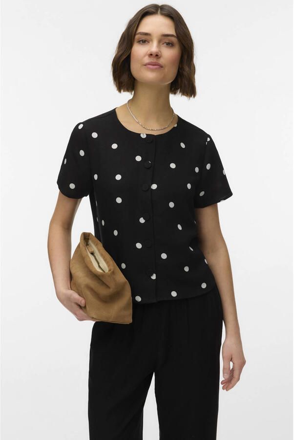 VERO MODA blouse met stippen zwart