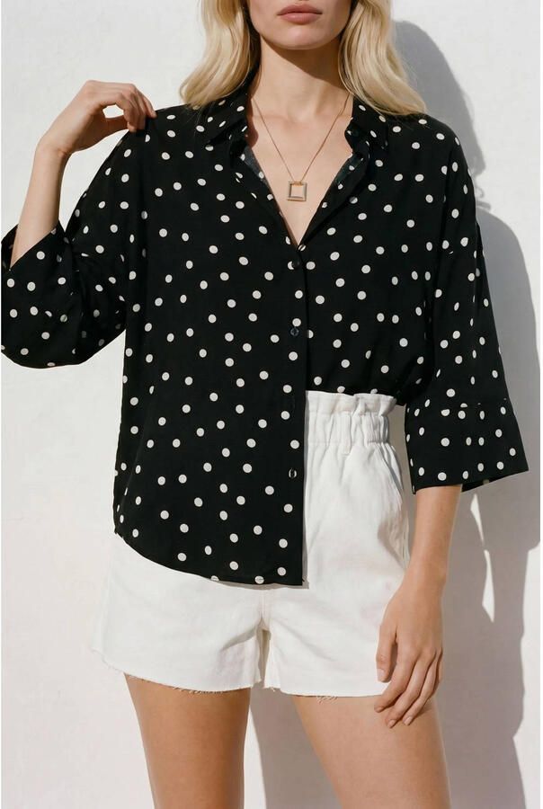 VERO MODA blouse met stippen zwart