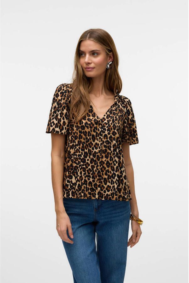 VERO MODA blouse VMALBA met panterprint bruin zwart - Foto 3