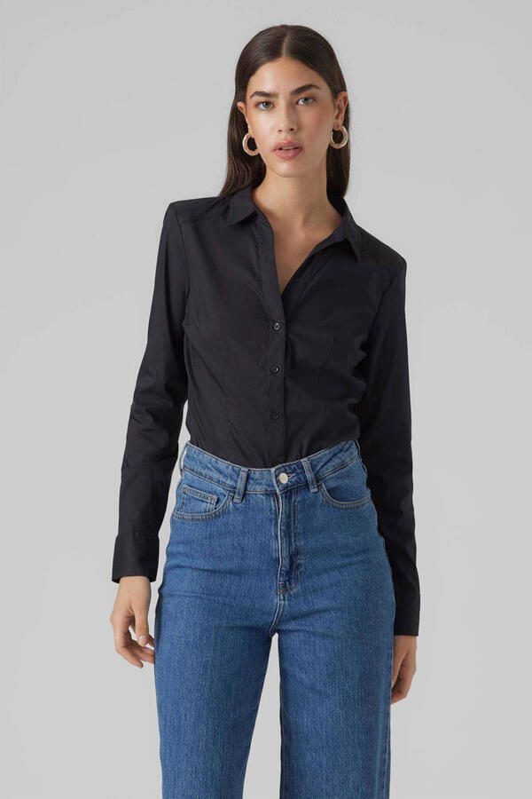 Vero Moda Zwarte V-hals Gekraagde Blouse Bodysuit Black Dames - Foto 3