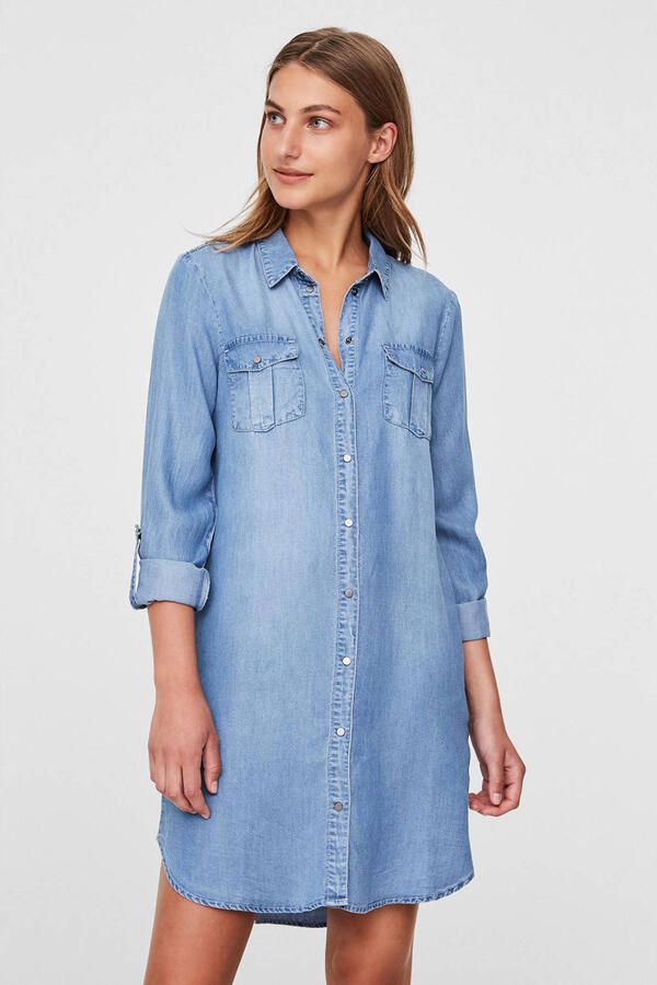 Vero Moda Knielange jeansjurk met borstzakken model 'SILLA'