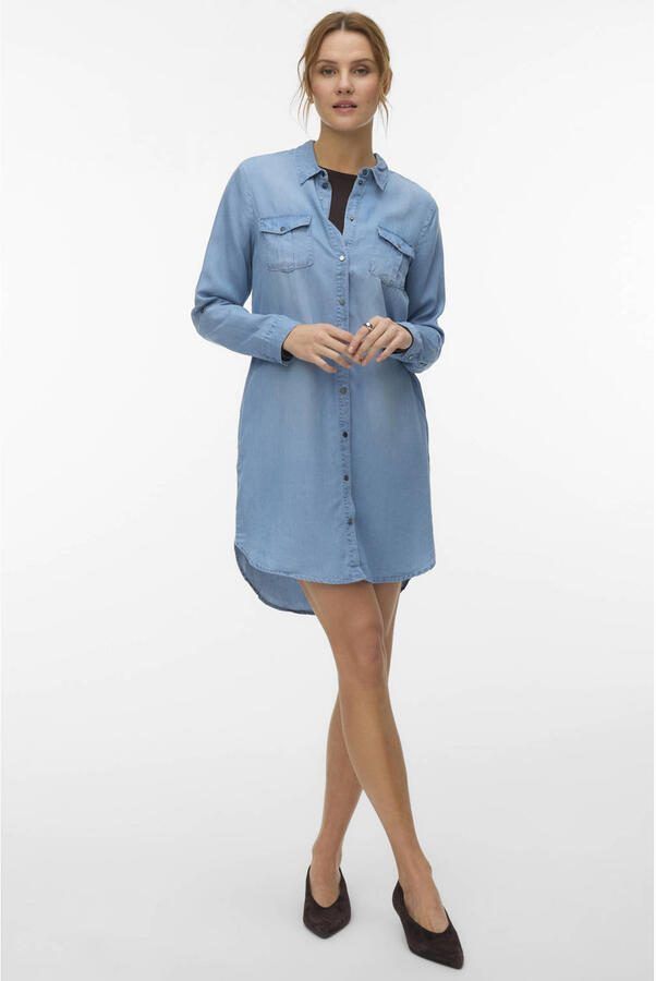 Vero Moda Knielange jeansjurk met borstzakken model 'SILLA' - Foto 3