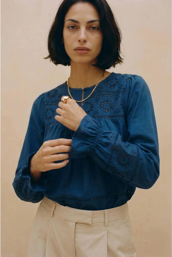 VERO MODA broderie top donkerblauw