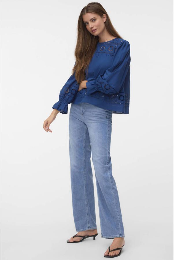 VERO MODA broderie top donkerblauw - Foto 3
