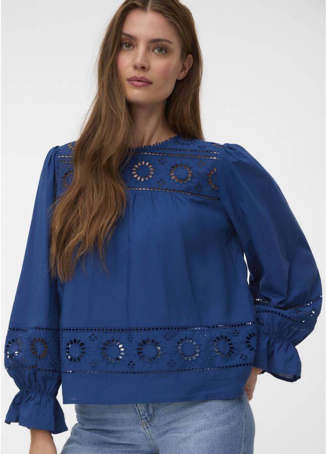 VERO MODA broderie top donkerblauw - Foto 2