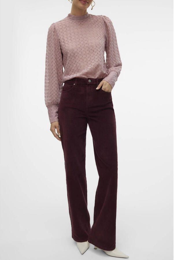 VERO MODA corduroy wide leg high waist casual broek donkerrood