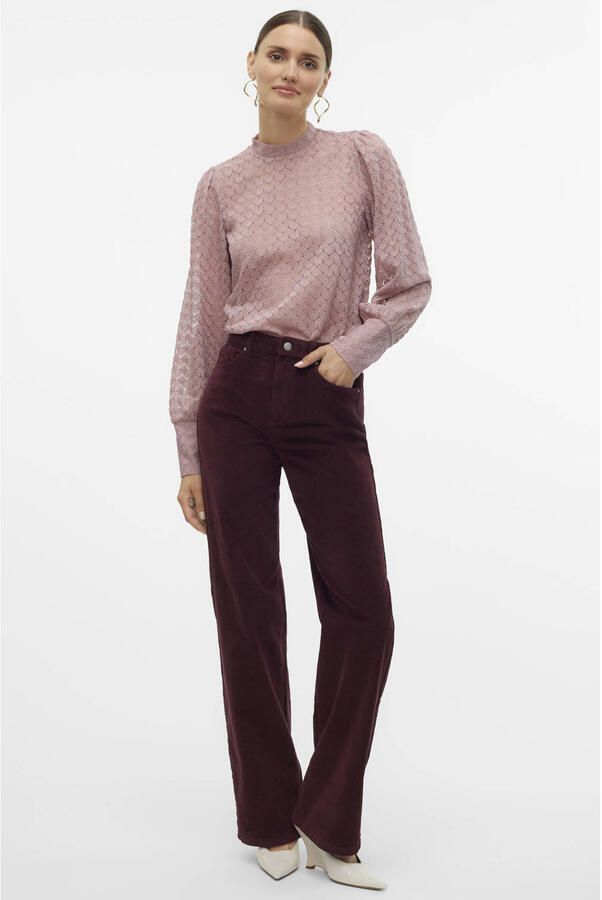 VERO MODA corduroy wide leg high waist casual broek donkerrood - Foto 3