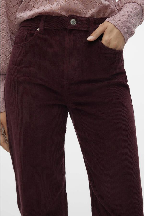 VERO MODA corduroy wide leg high waist casual broek donkerrood - Foto 2