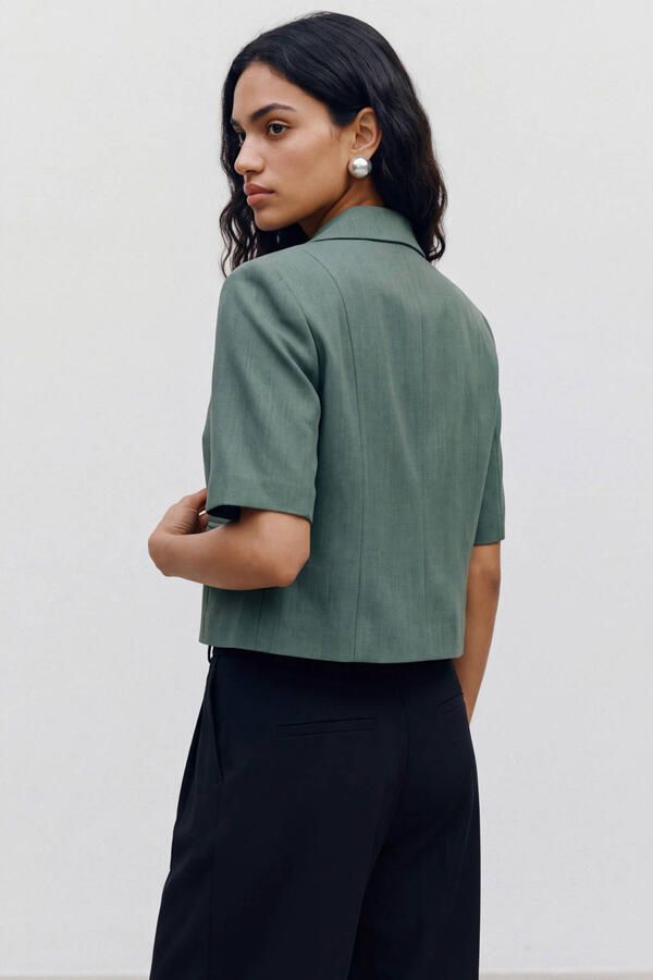 VERO MODA cropped blazer groen - Foto 3