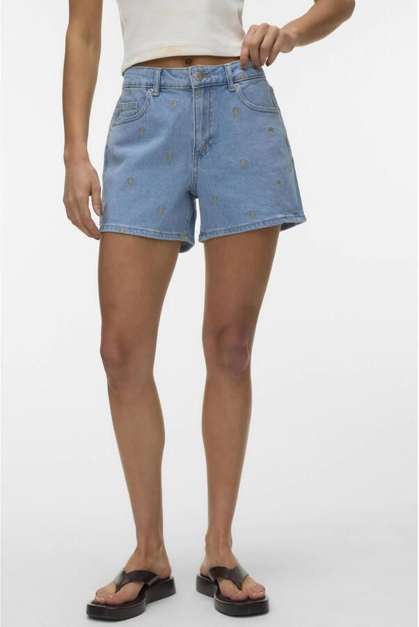 VERO MODA denim straight regular waist short lichtblauw