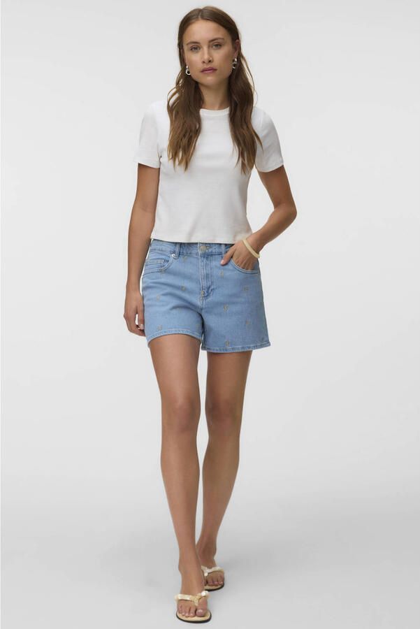 VERO MODA denim straight regular waist short lichtblauw - Foto 3