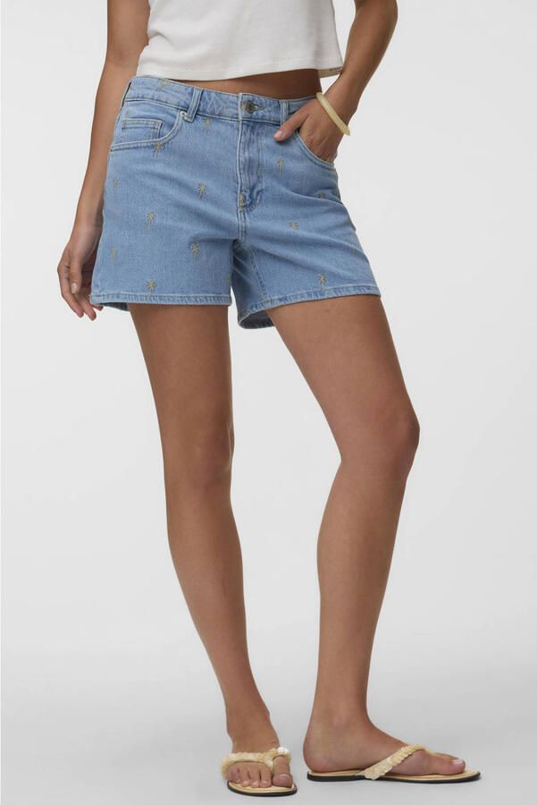 VERO MODA denim straight regular waist short lichtblauw - Foto 4