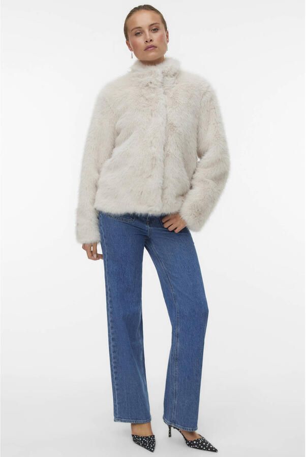 Vero Moda Regular fit jack van imitatiebont met opstaande kraag model 'MONROE'