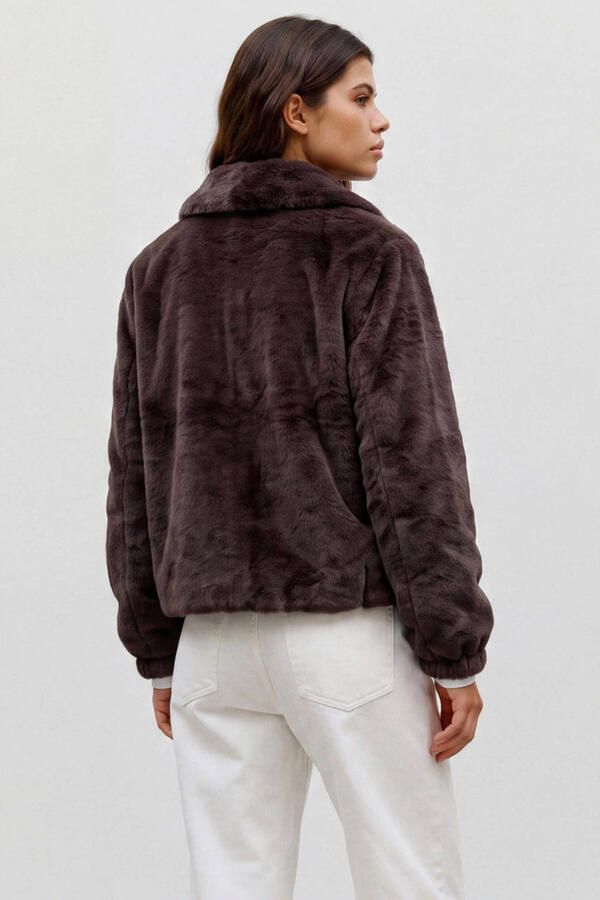 VERO MODA faux fur jas donkerbruin - Foto 3
