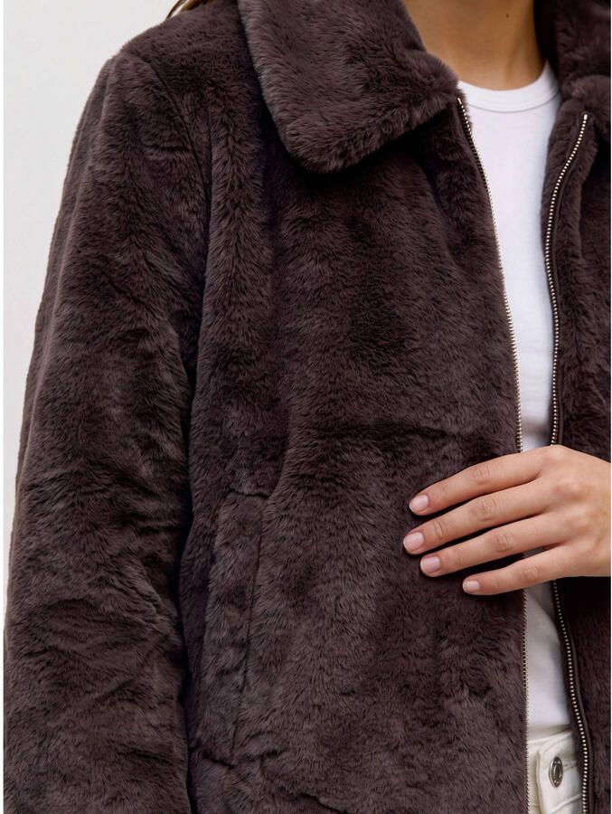 VERO MODA faux fur jas donkerbruin - Foto 2