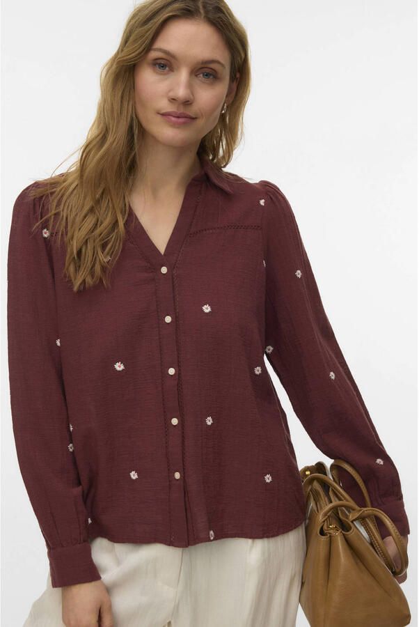 VERO MODA gebloemde blouse donkerrood