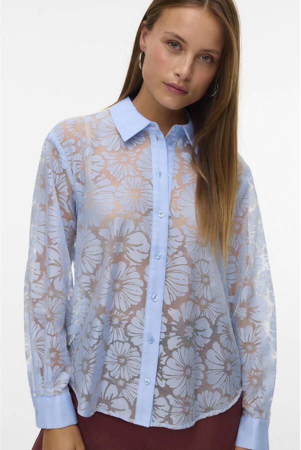 VERO MODA gebloemde blouse lichtblauw