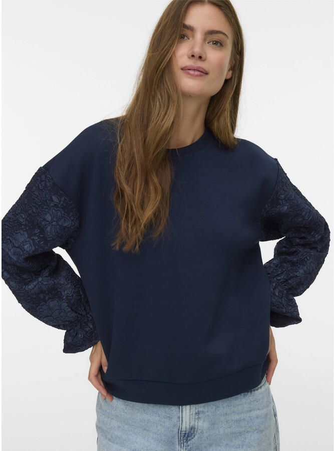 VERO MODA gebloemde gebreide trui marineblauw
