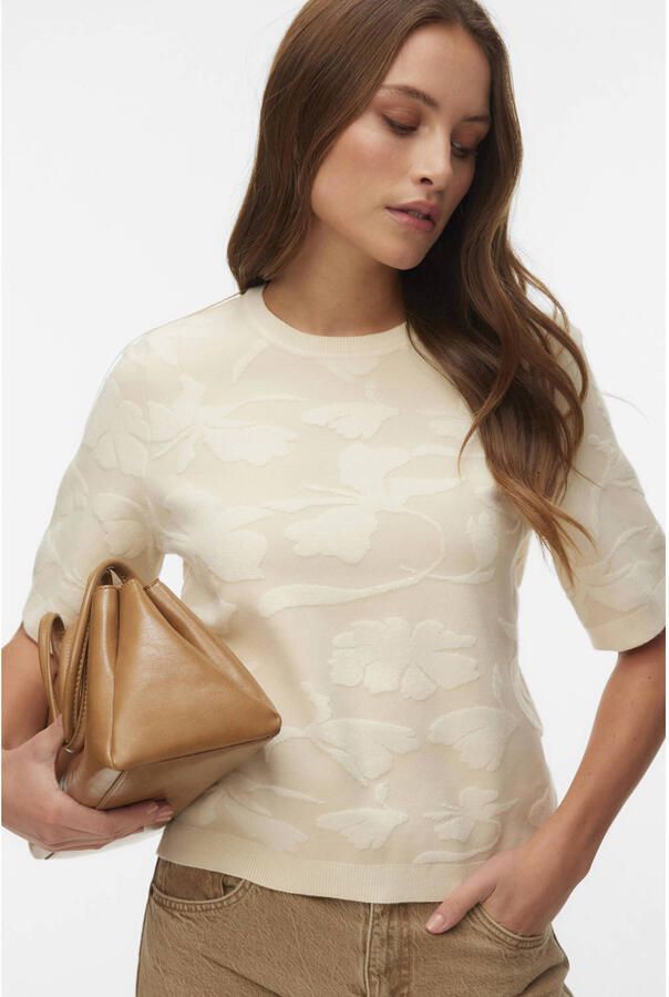 VERO MODA gebloemde trui ecru gebreid