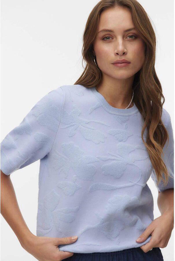 VERO MODA gebloemde trui lichtblauw gebreid - Foto 2
