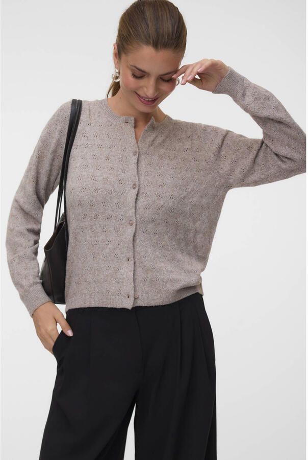 VERO MODA gebreid gemêleerd vest grijsbruin