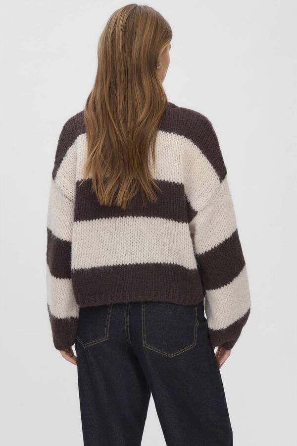 VERO MODA gebreid gestreept vest bruin ecru - Foto 2